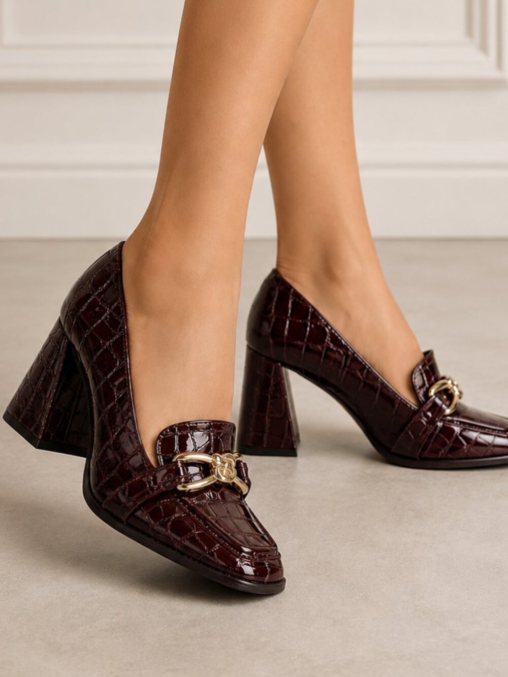 Antonio Melani Selah Burgundy Croco Patent Leather Block Heel Loafer NWOB